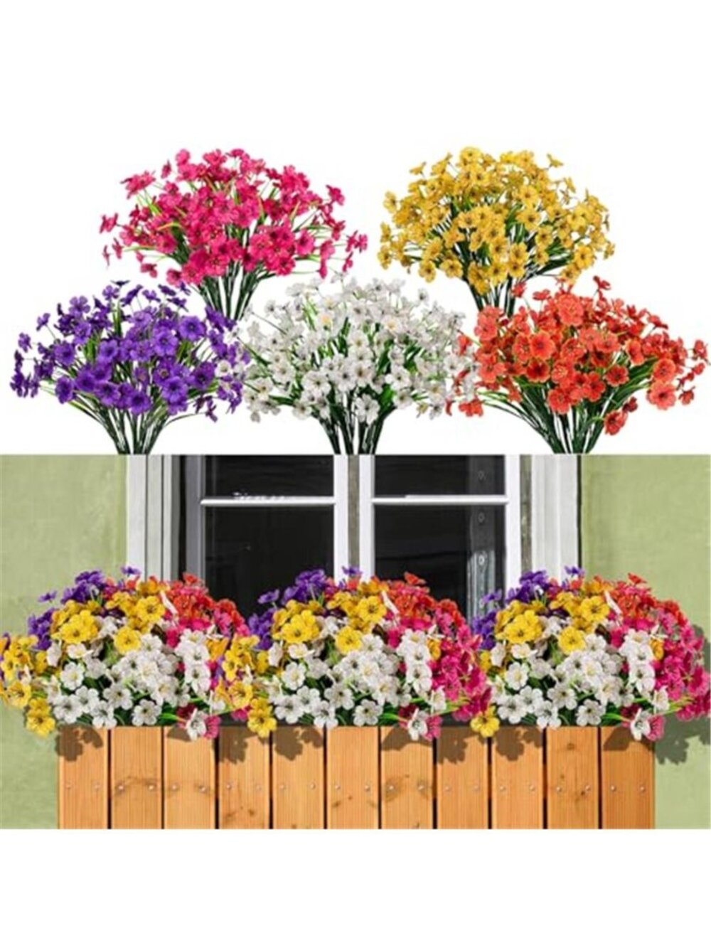 Artificial Flowers UV Resistant Outdoor Fake Silk Plant Faux Shrub Bundle Set